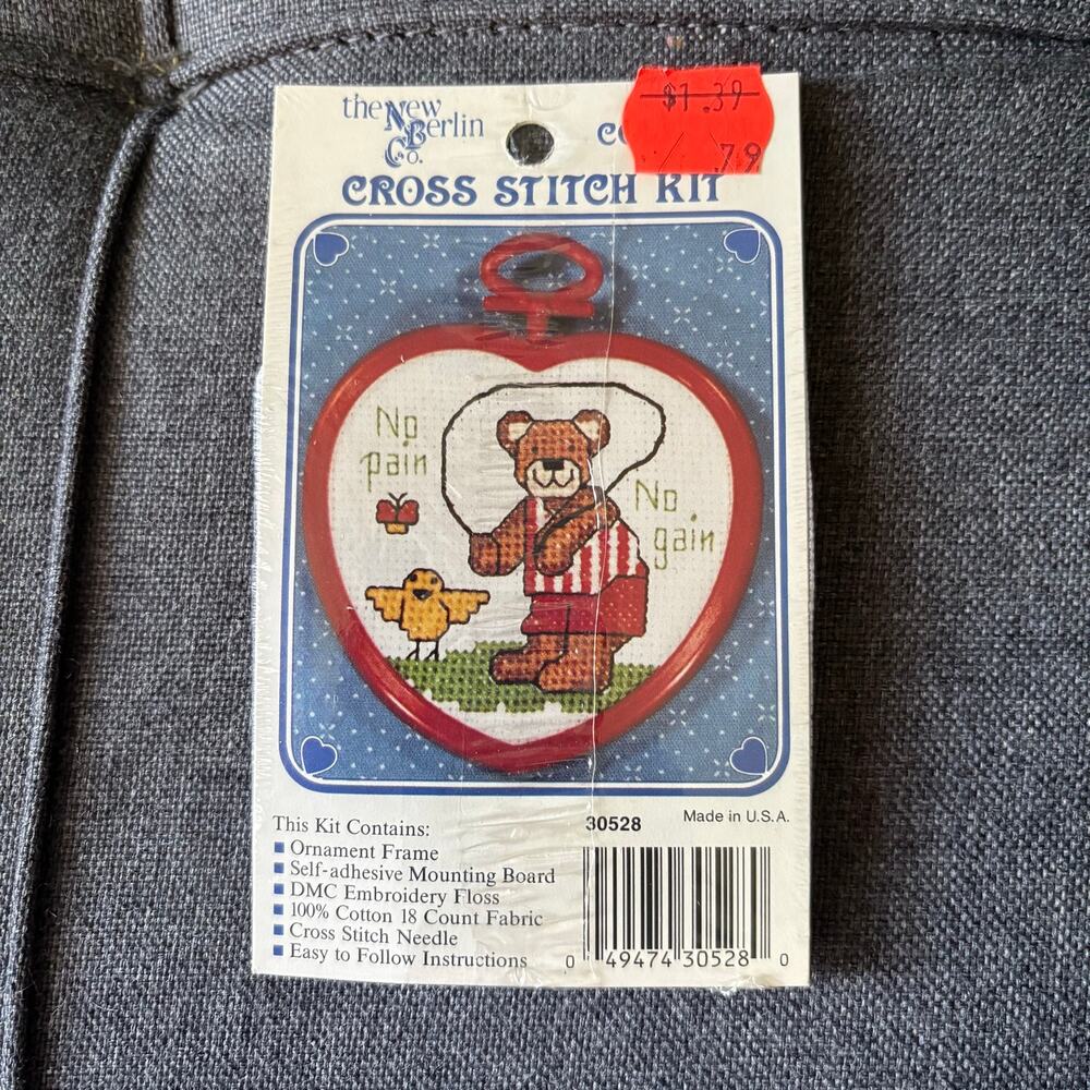 No Pain No Gain Vintage Mini Counted Cross Stitch Kit by New Berlin Co. - 1980s